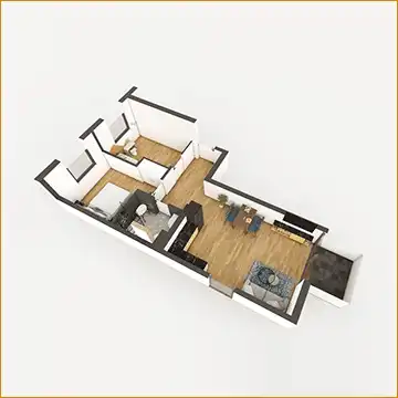 Rzut 3D mieszkania 3-pokojowego - przestrzeń dla rodziny